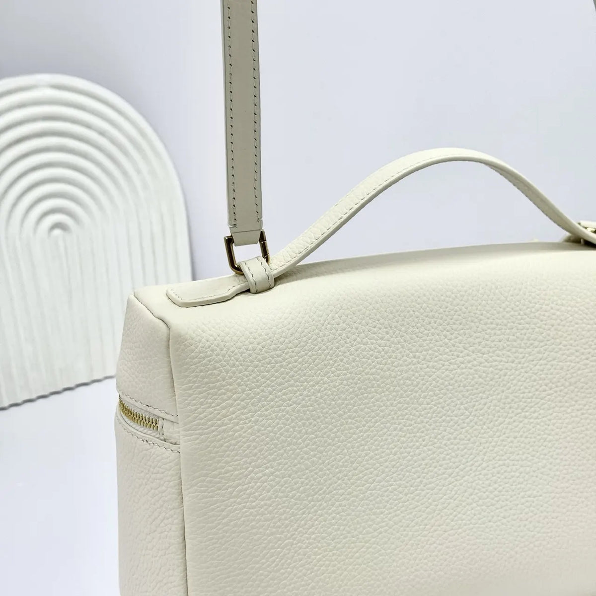 leather Loro Piana Cream Box Bag - Hình 8