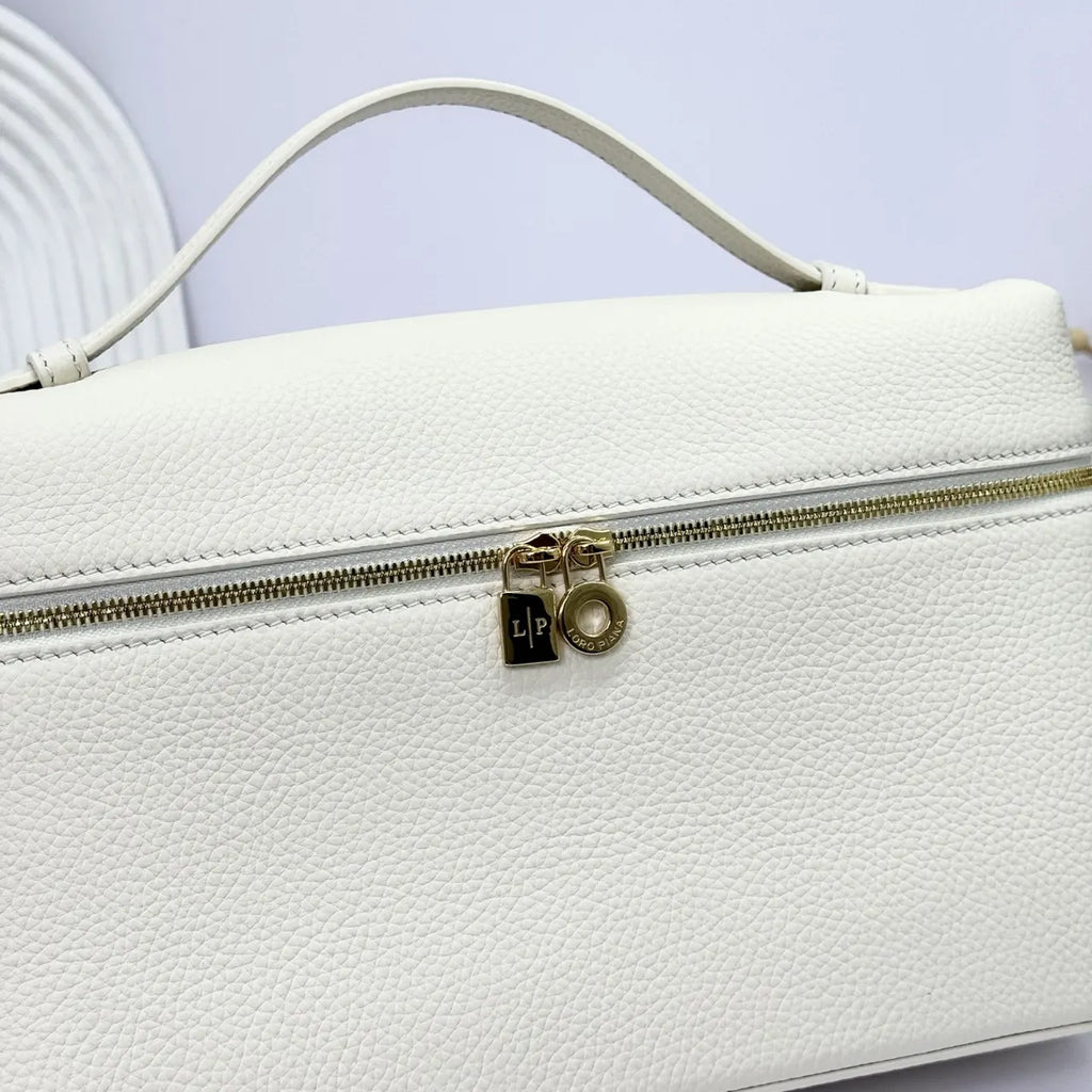 leather Loro Piana Cream Box Bag - Hình 5