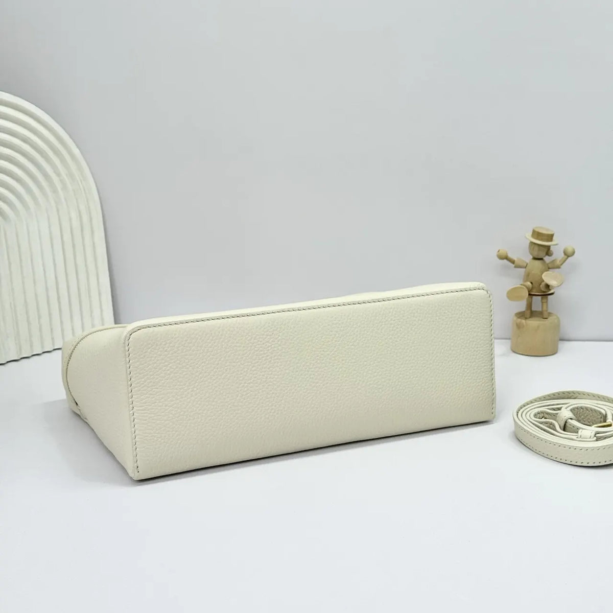 leather Loro Piana Cream Box Bag - Hình 4