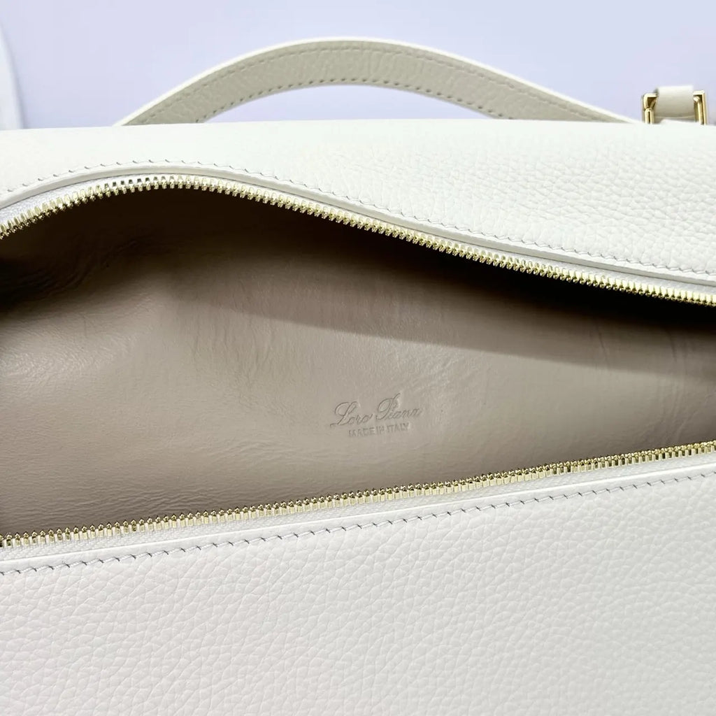 leather Loro Piana Cream Box Bag - Hình 9