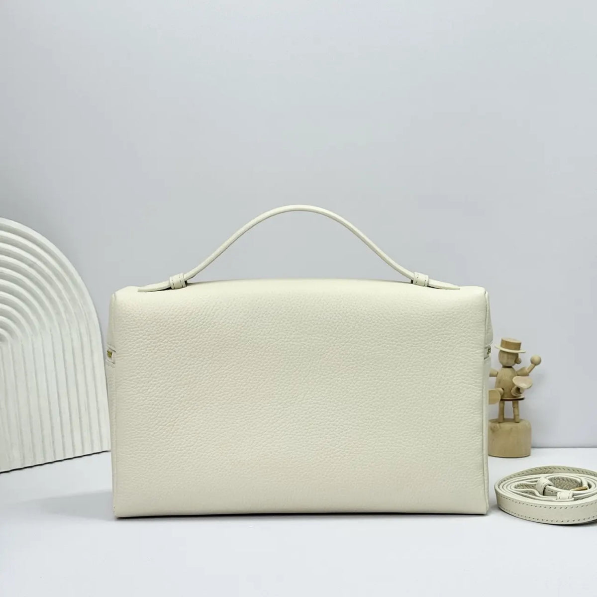 leather Loro Piana Cream Box Bag - Hình 2