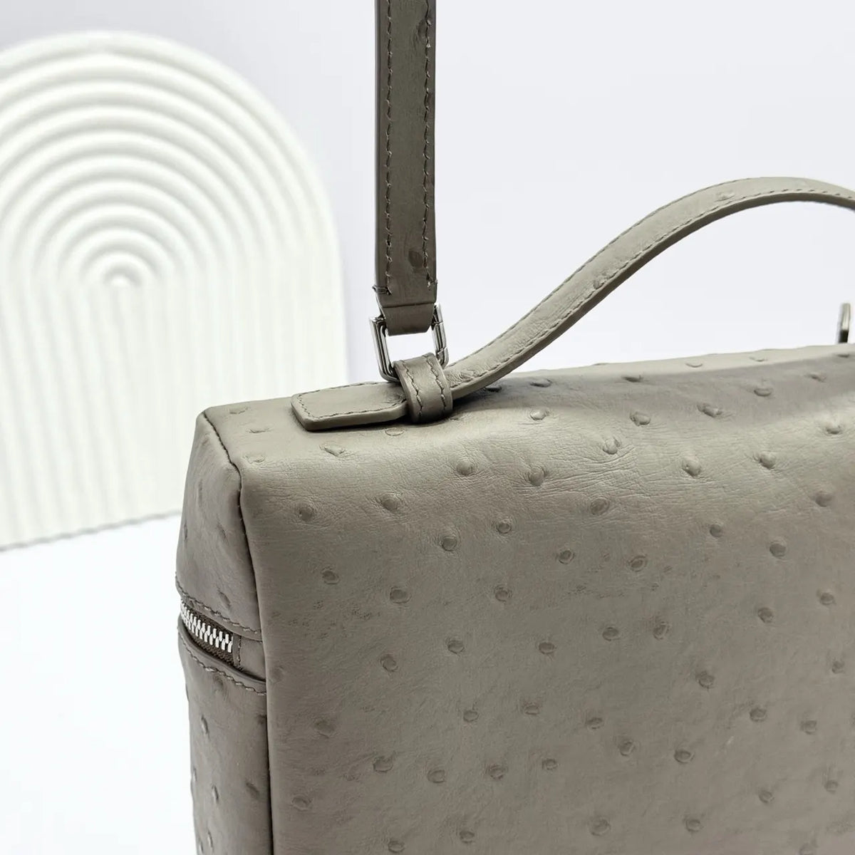Loro Piana Stone Grey Ostrich Handbag - Hình 7