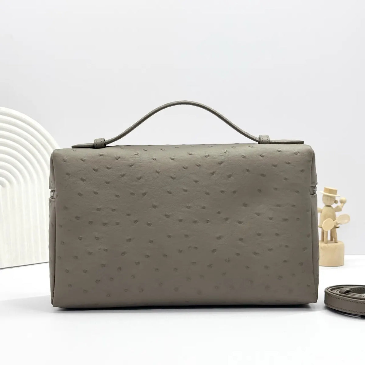 Loro Piana Stone Grey Ostrich Handbag - Hình 2