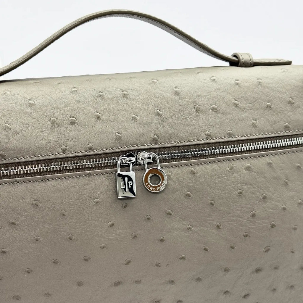 Loro Piana Stone Grey Ostrich Handbag - Hình 5