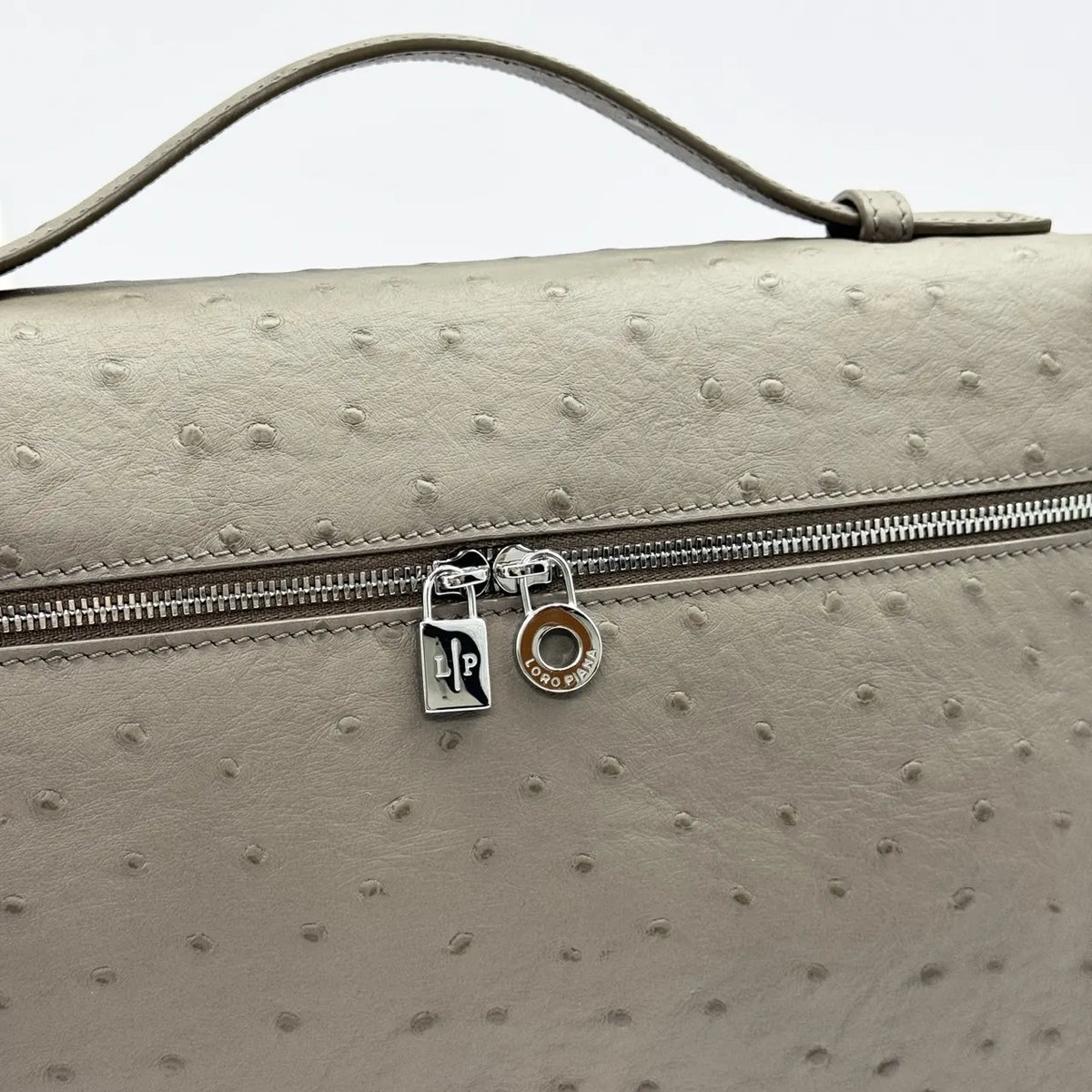 Loro Piana Stone Grey Ostrich Handbag - Hình 5