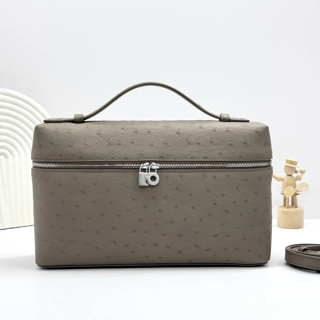 Loro Piana Stone Grey Ostrich Handbag