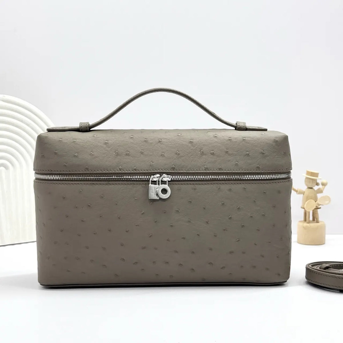 Loro Piana Stone Grey Ostrich Handbag