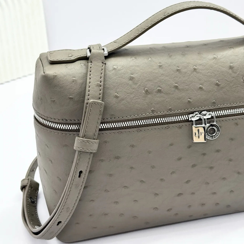 Loro Piana Stone Grey Ostrich Handbag - Hình 6