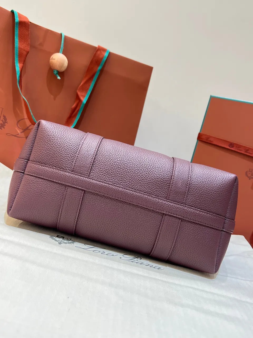 Loro Piana Burgundy Leather Tote - Hình 7