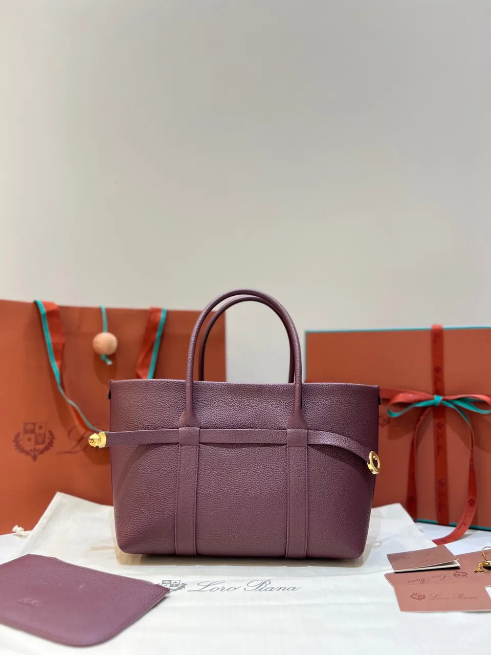 Loro Piana Burgundy Leather Tote - Hình 3
