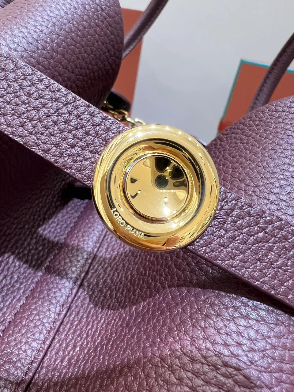 Loro Piana Burgundy Leather Tote - Hình 5