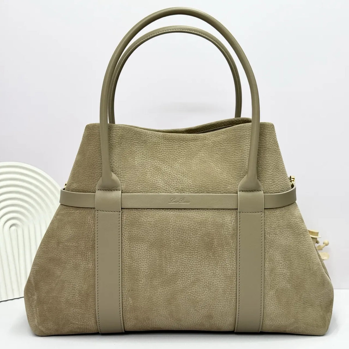 Loro Piana Taupe Suede Tote - Hình 4