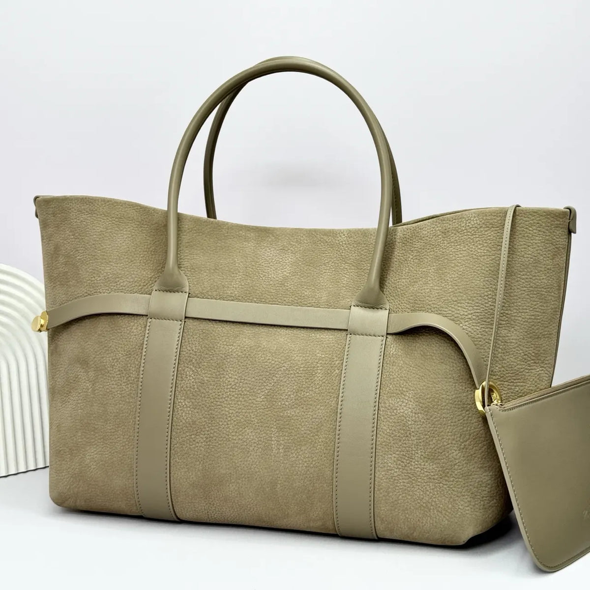 Loro Piana Taupe Suede Tote - Hình 2