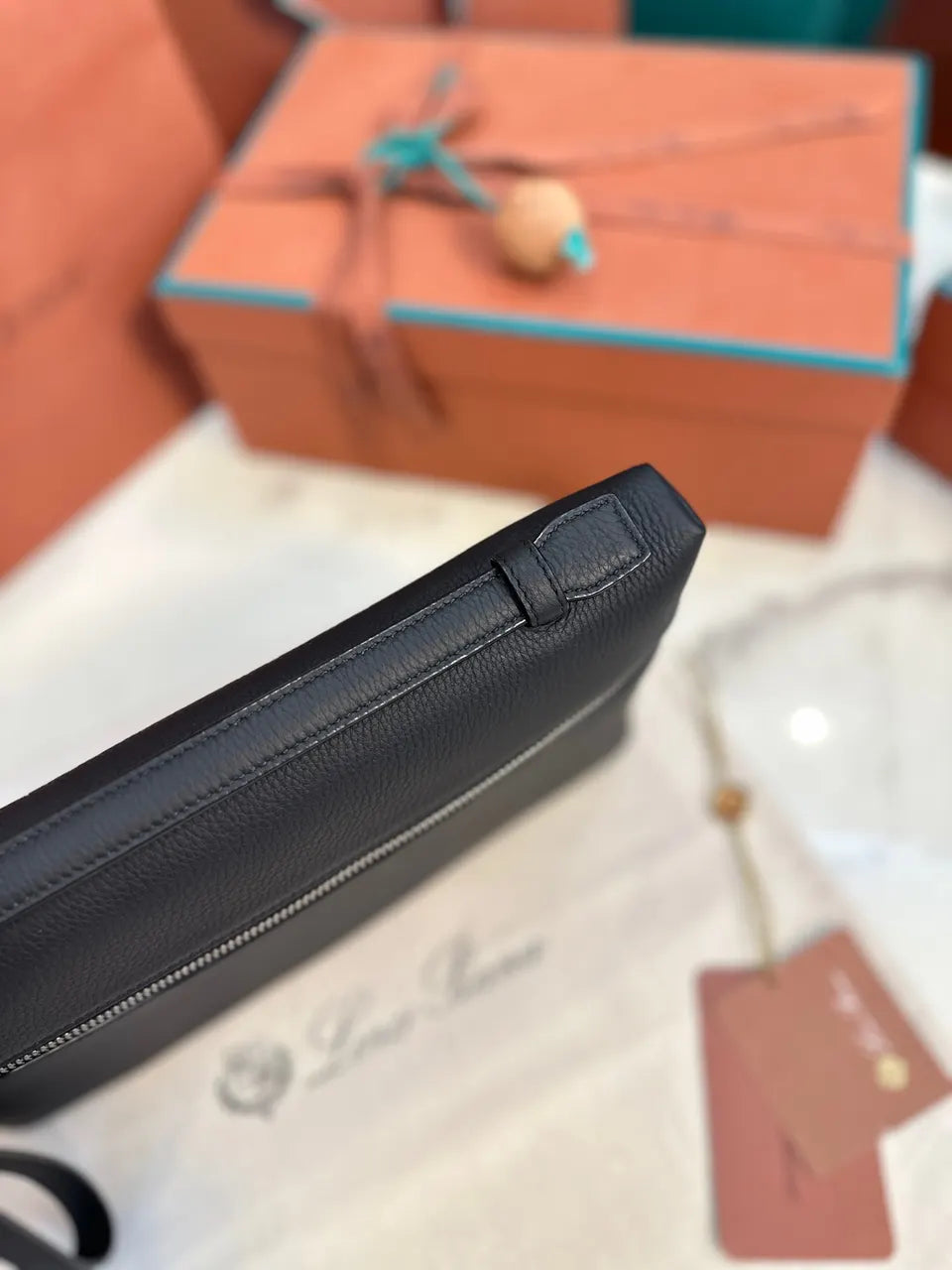 Loro Piana Black Zip Pouch - Hình 4