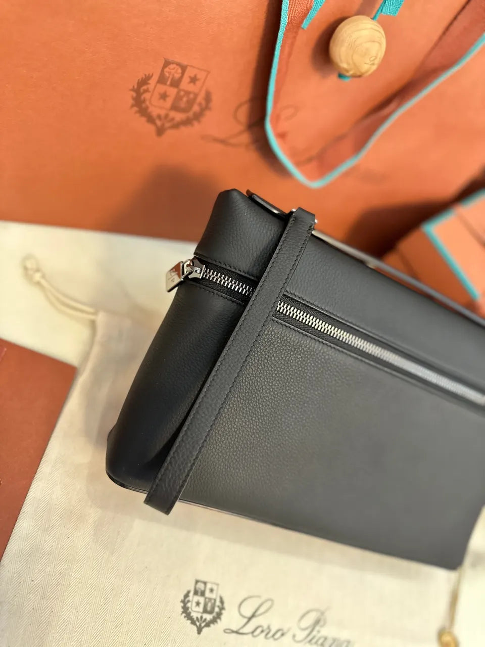 Loro Piana Black Zip Pouch - Hình 3