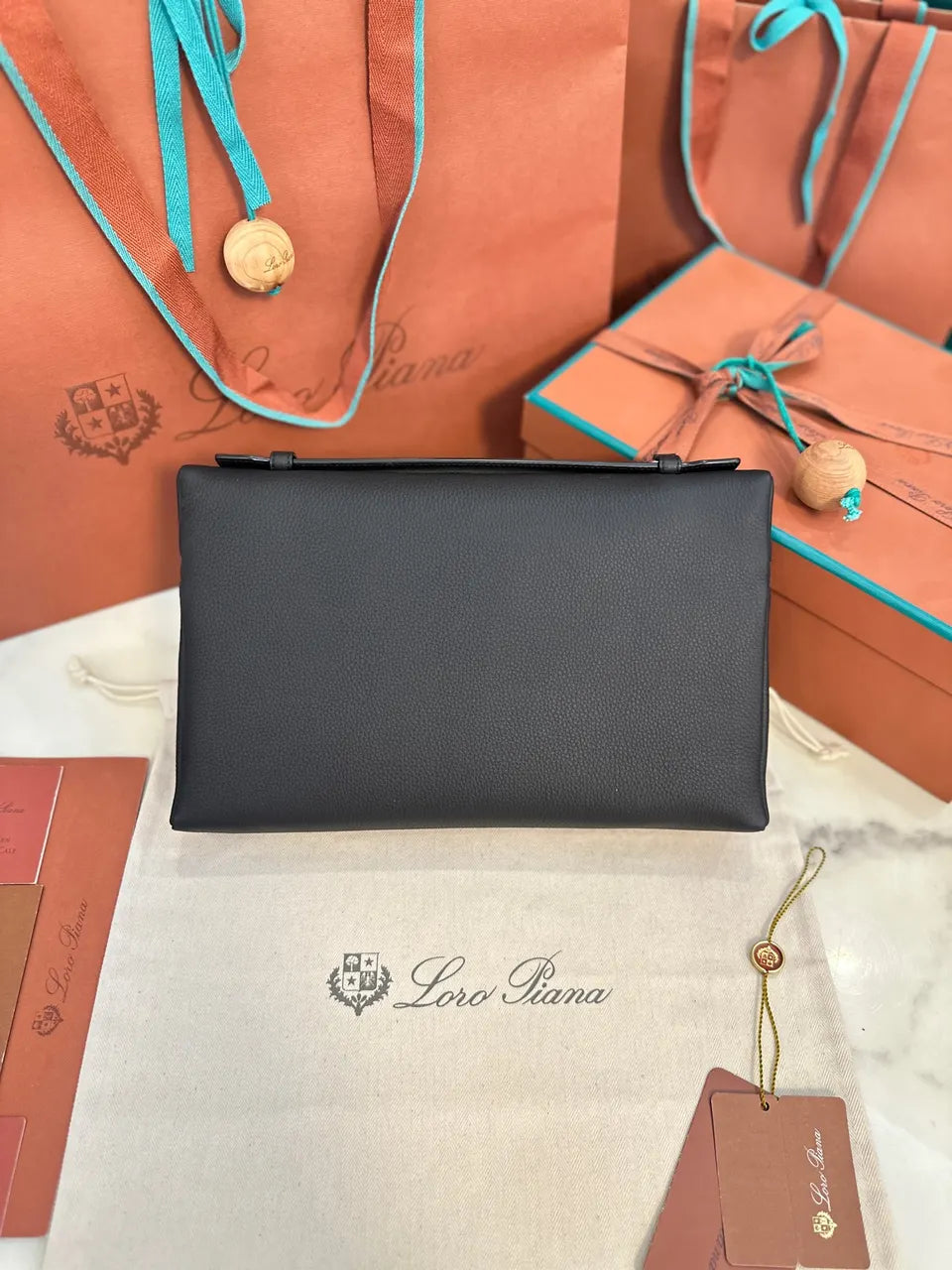 Loro Piana Black Zip Pouch - Hình 8