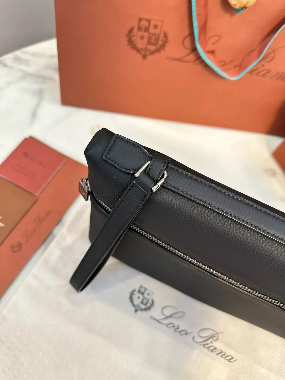 Loro Piana Black Zip Pouch - Hình 5