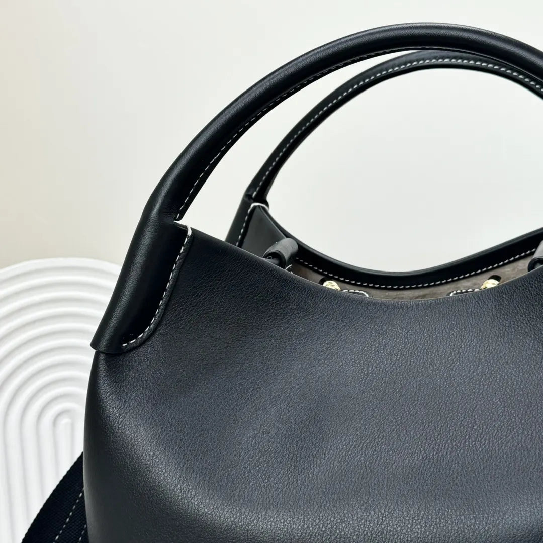 Loro Piana Noir Leather Bucket - Hình 6
