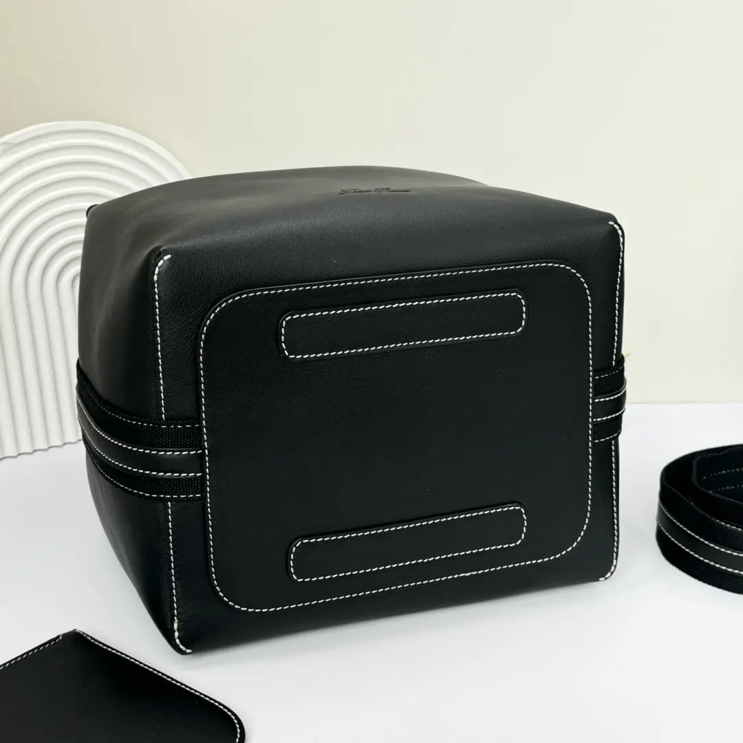 Loro Piana Noir Leather Bucket - Hình 3
