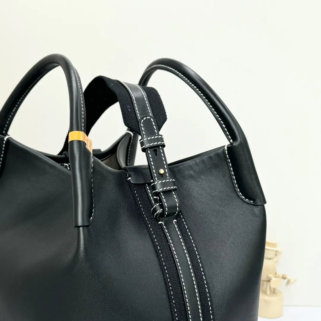 Loro Piana Noir Leather Bucket - Hình 5
