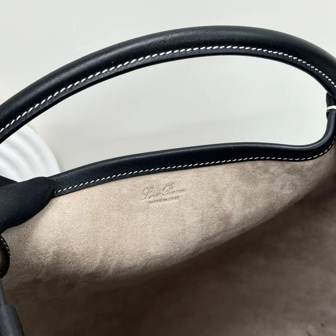 Loro Piana Noir Leather Bucket - Hình 9