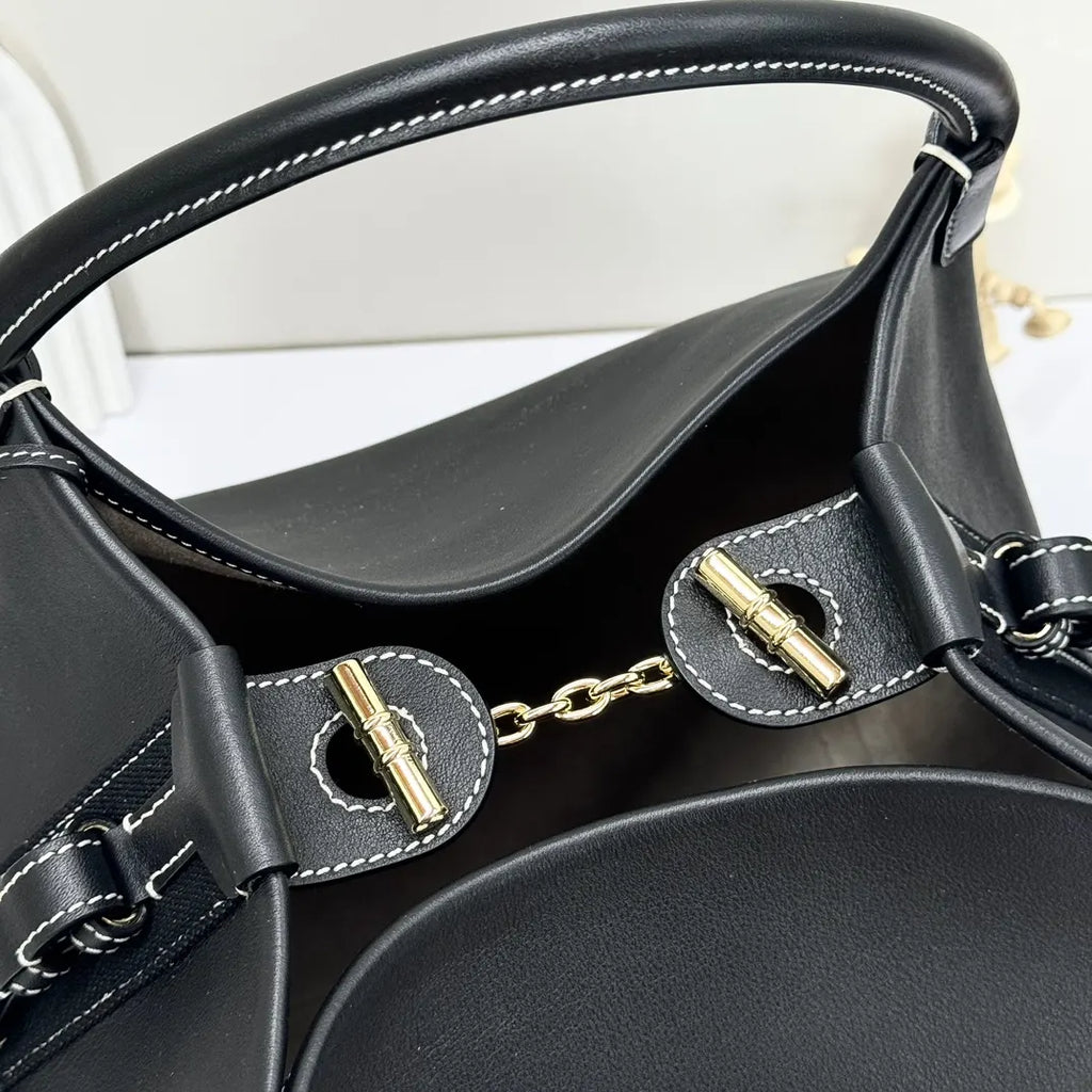 Loro Piana Noir Leather Bucket - Hình 8