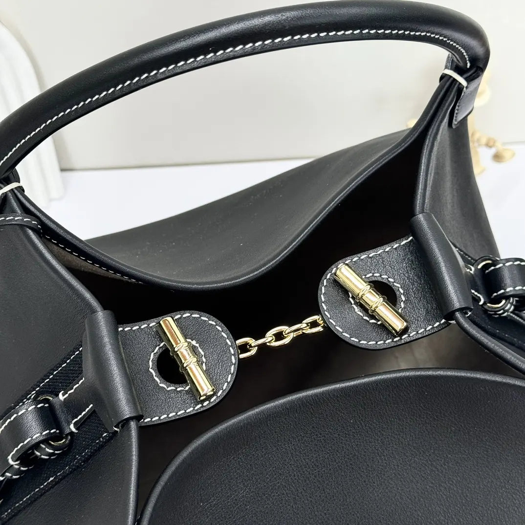 Loro Piana Noir Leather Bucket - Hình 8