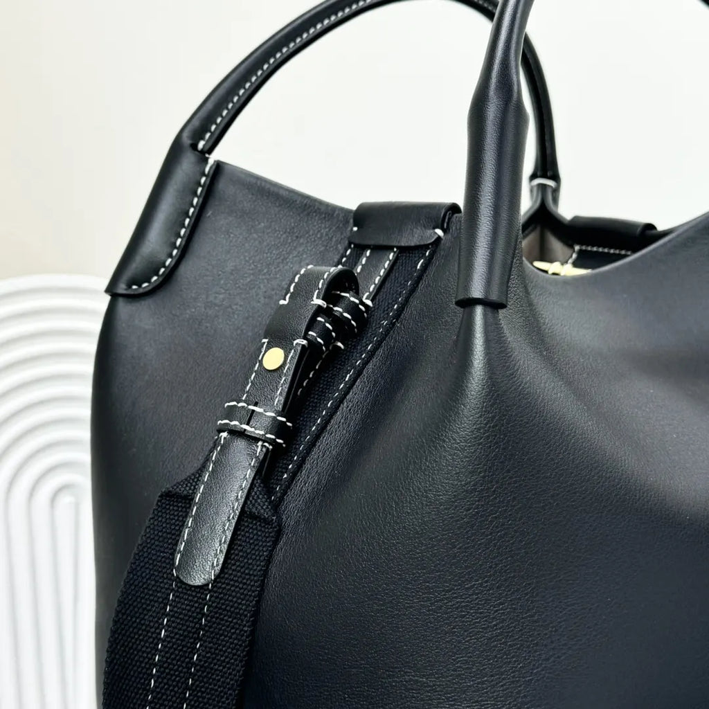 Loro Piana Noir Leather Bucket - Hình 7