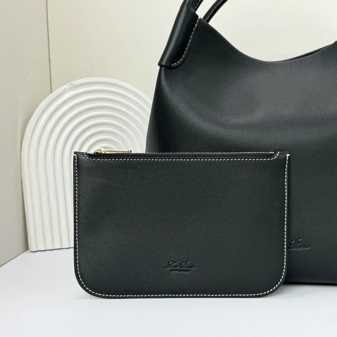 Loro Piana Noir Leather Bucket - Hình 4