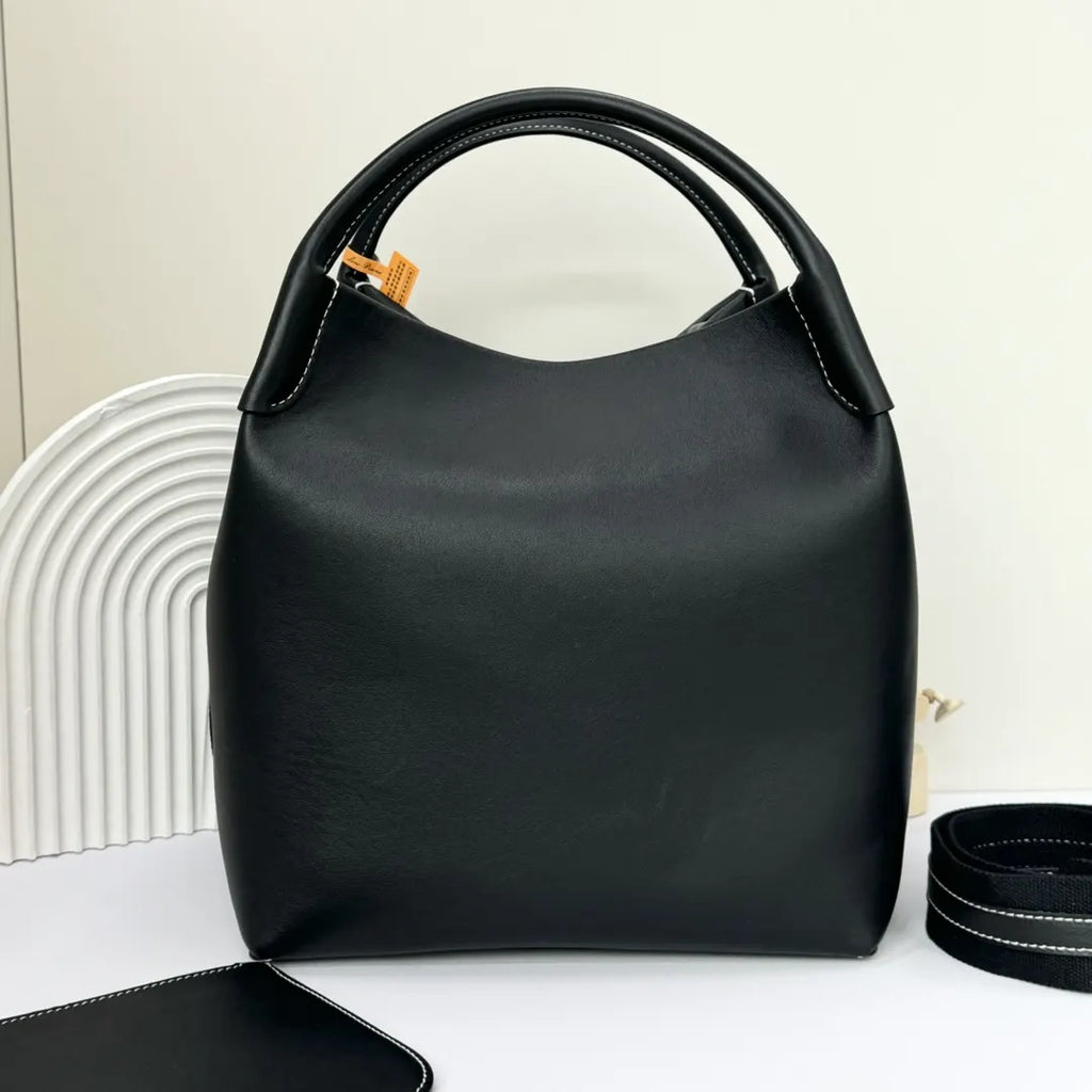 Loro Piana Noir Leather Bucket - Hình 2