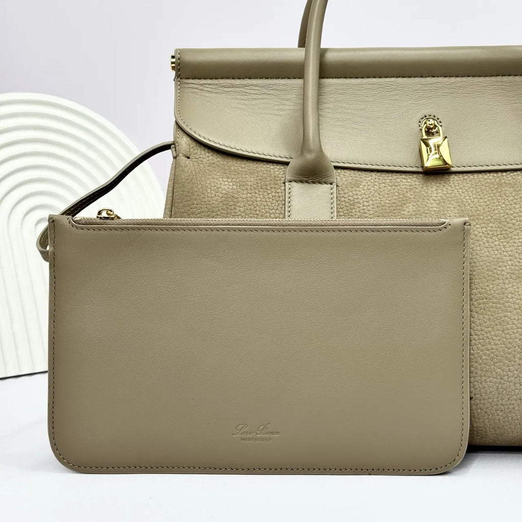 Loro Piana Taupe Leather Handbag - Hình 4