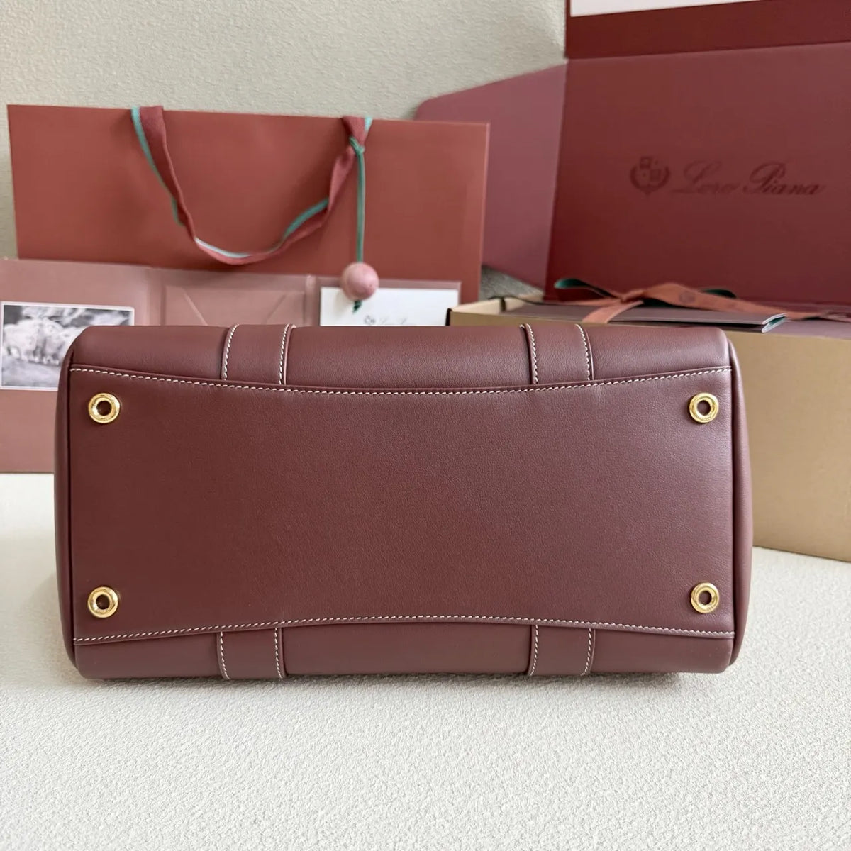 Loro Piana Burgundy Frame Bag - Hình 4
