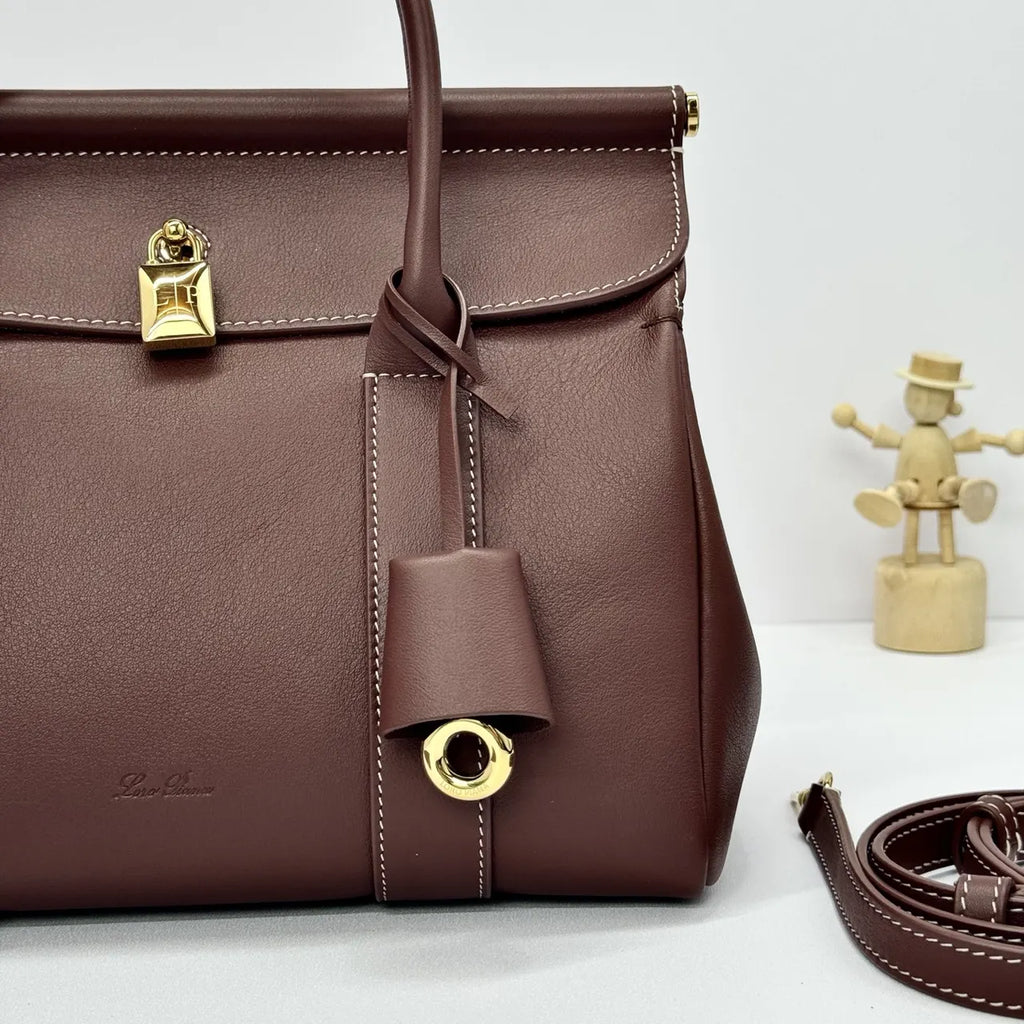 leather Loro Piana Burgundy Sesia Bag - Hình 4