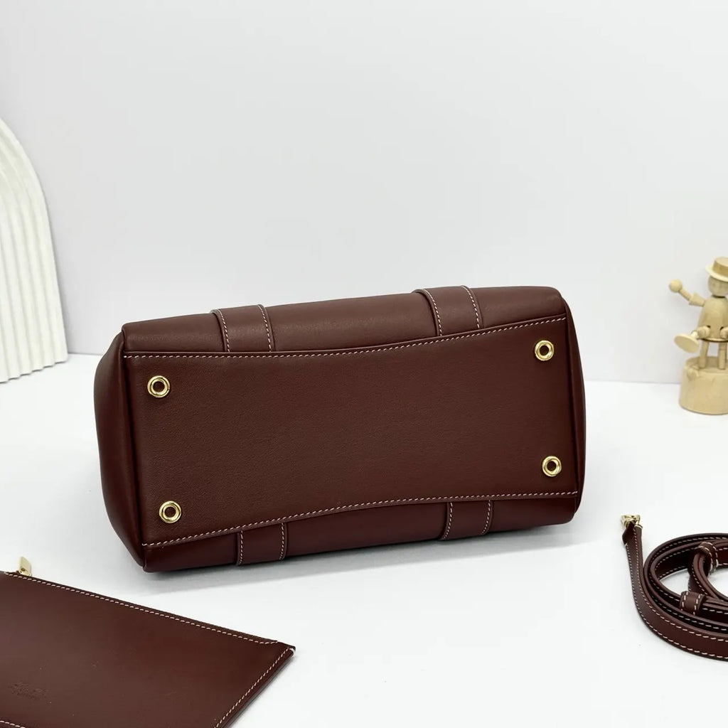 leather Loro Piana Burgundy Sesia Bag - Hình 3