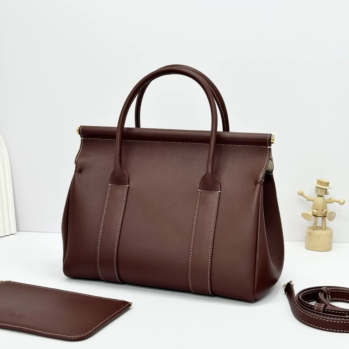 leather Loro Piana Burgundy Sesia Bag - Hình 2