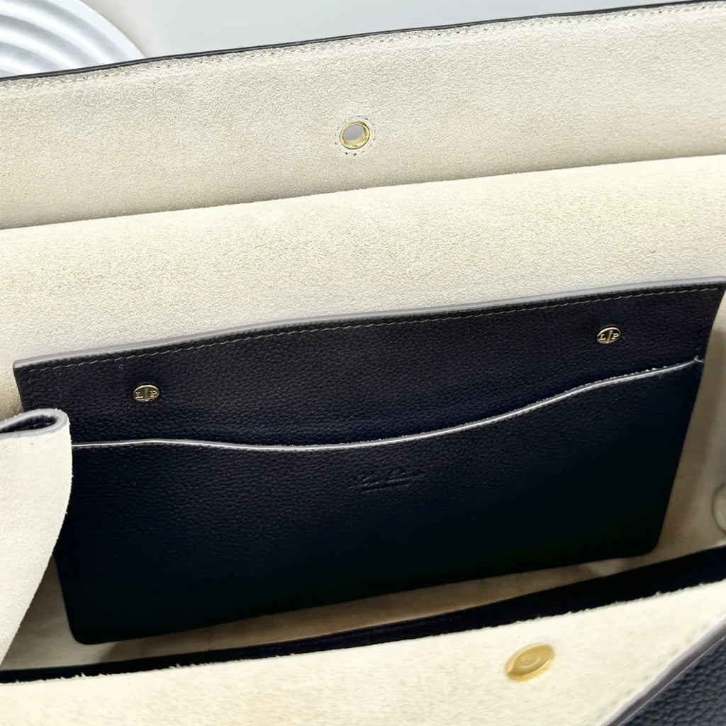 elegant Loro Piana Black Leather Sesia - Hình 7