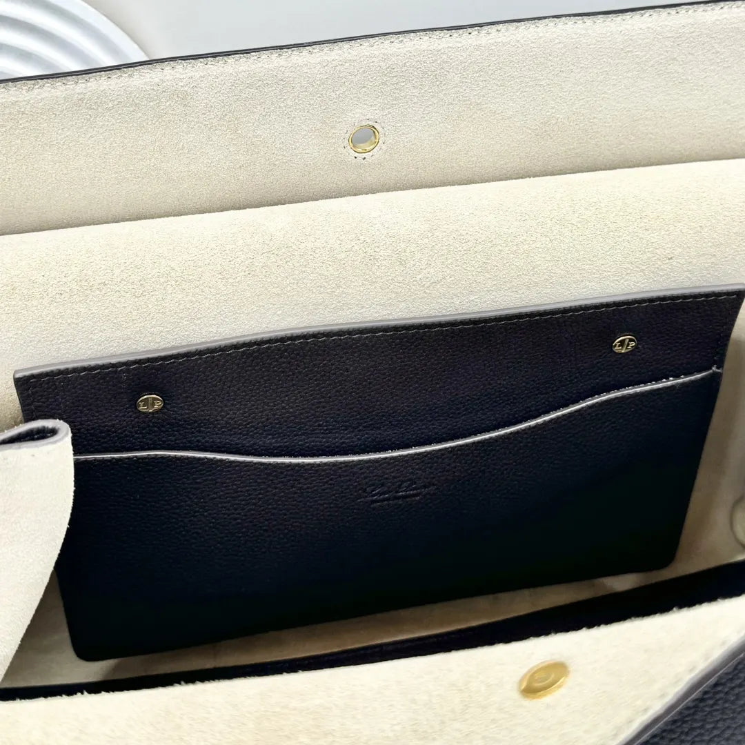 elegant Loro Piana Black Leather Sesia - Hình 7