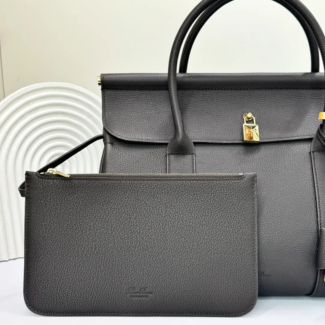 elegant Loro Piana Black Leather Sesia - Hình 4