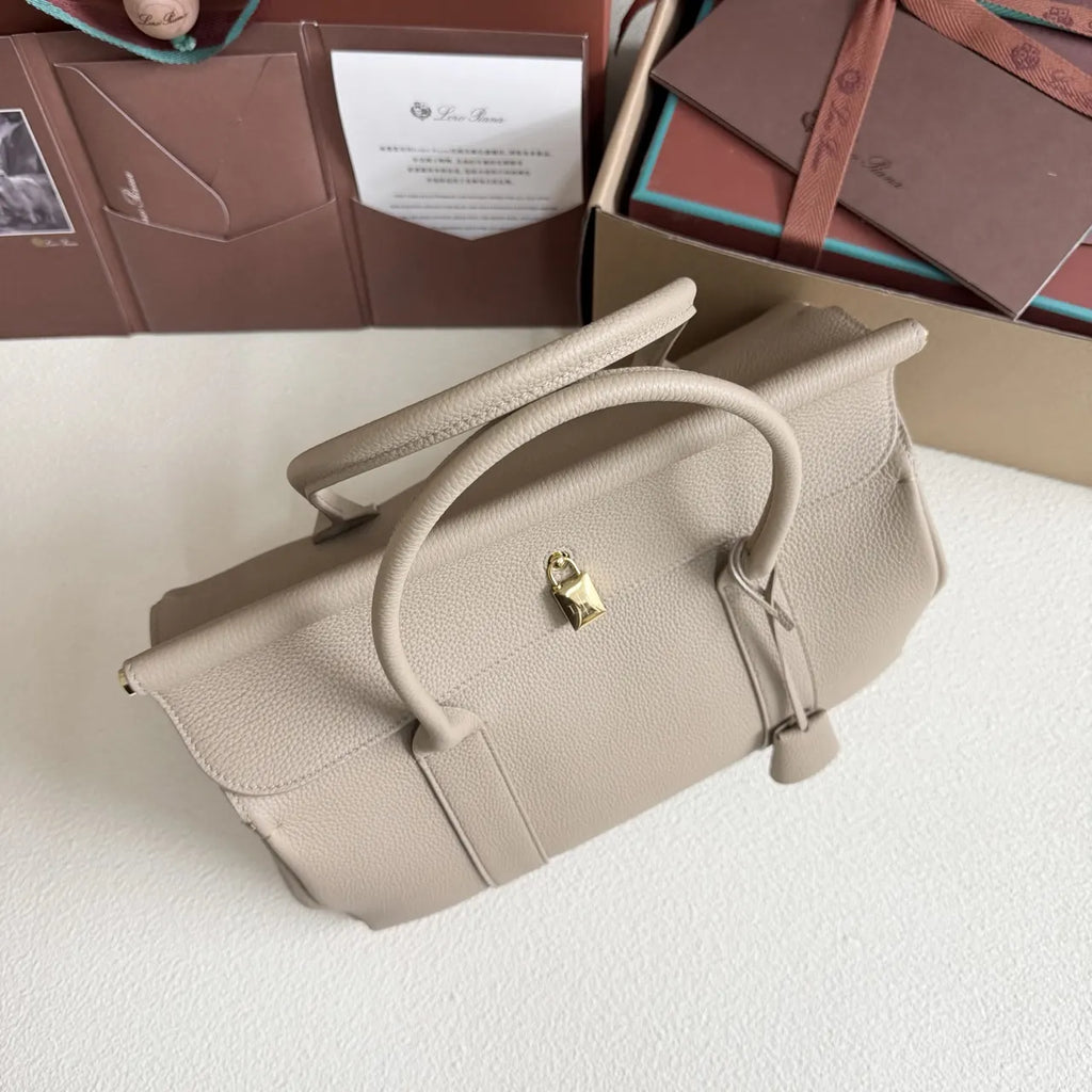 Loro Piana Greige Leather Handle Bag - Hình 5