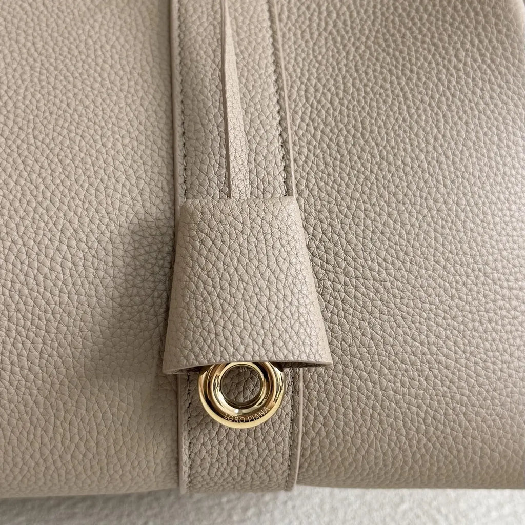 Loro Piana Greige Leather Handle Bag - Hình 7