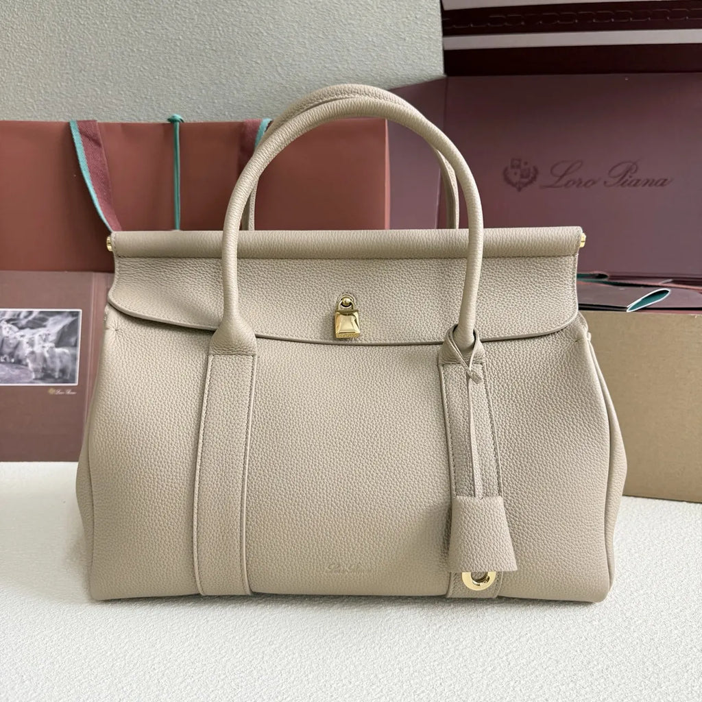 Loro Piana Greige Leather Handle Bag