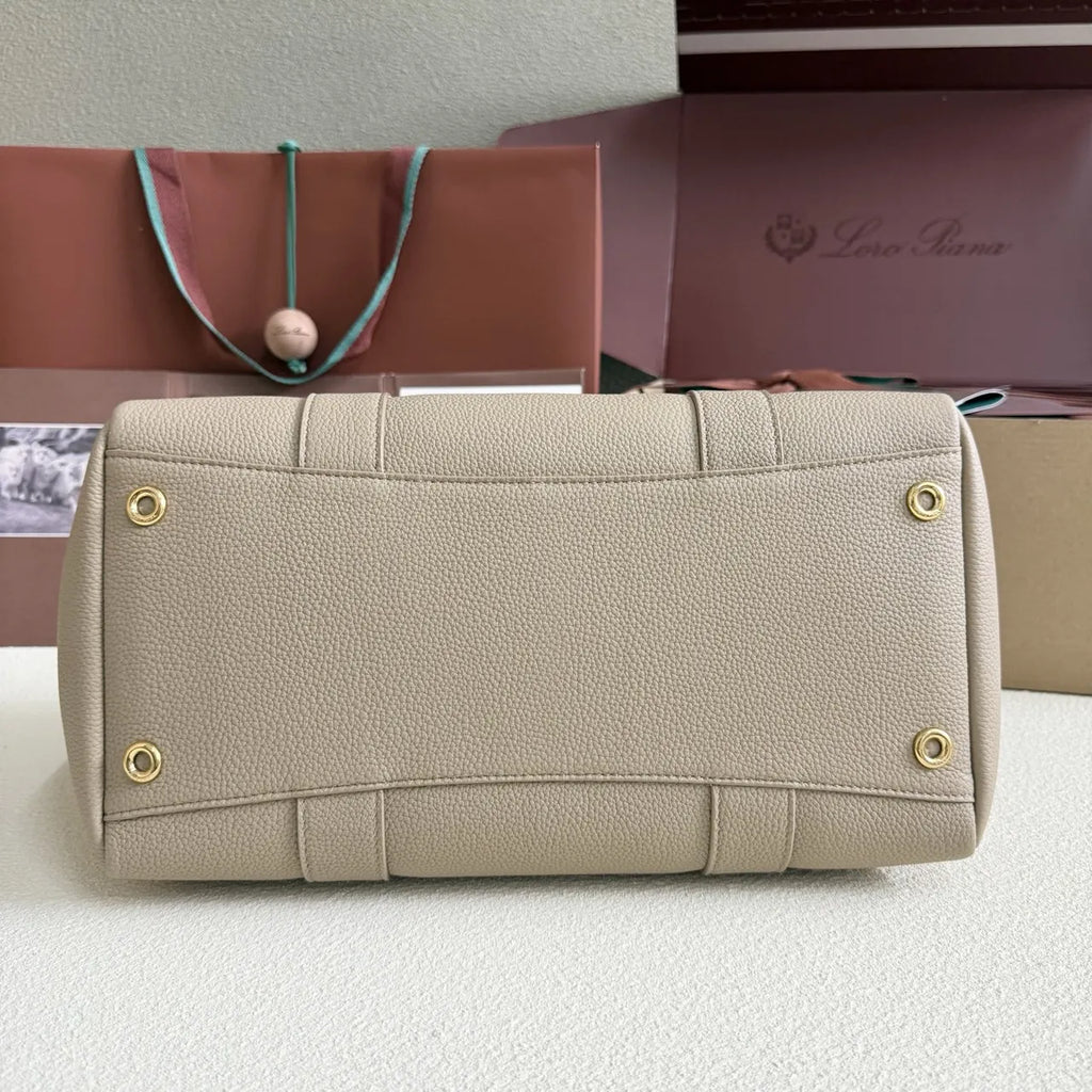 Loro Piana Greige Leather Handle Bag - Hình 4