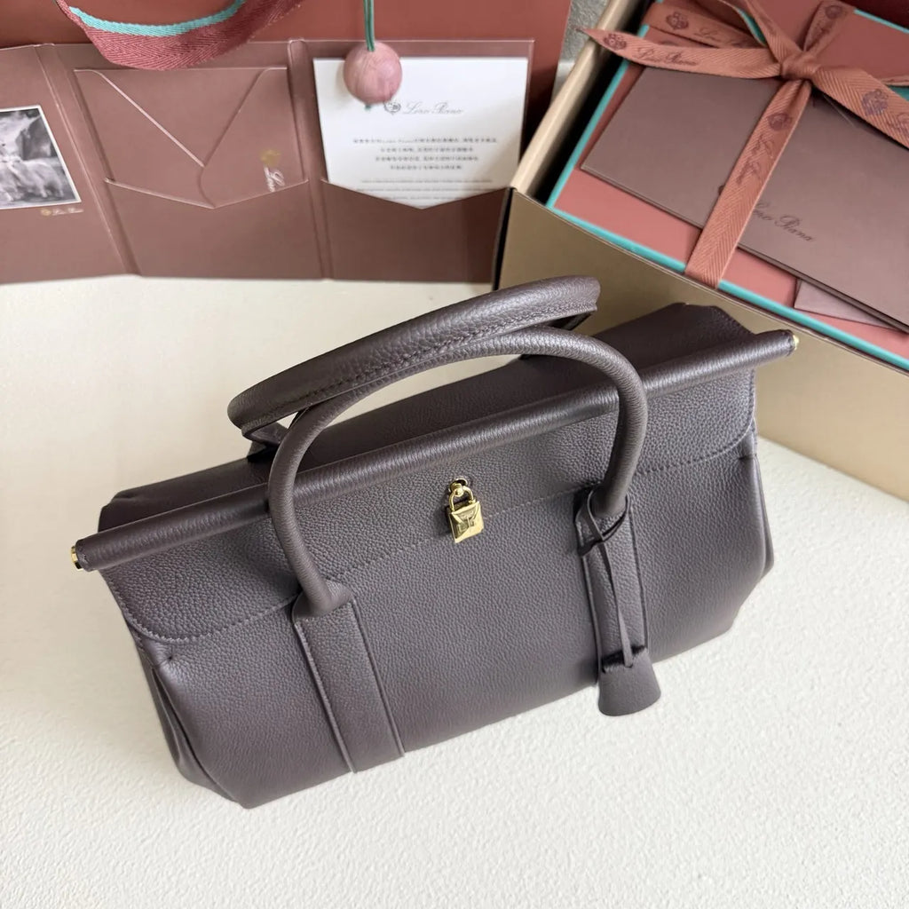 Loro Piana Brown Lock Bag - Hình 5