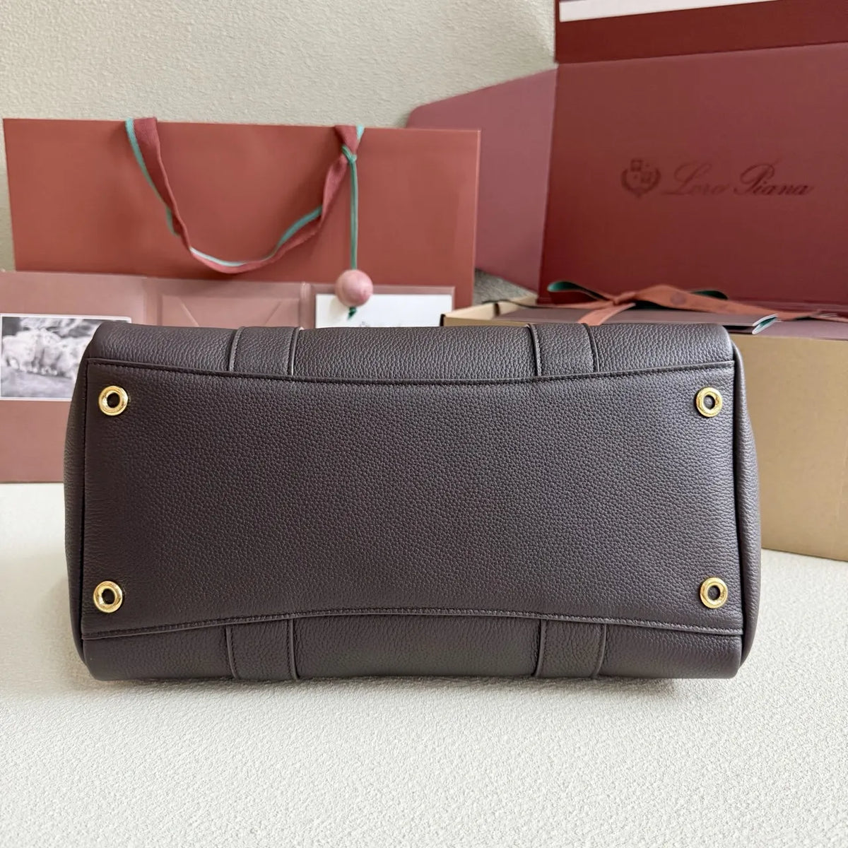 Loro Piana Brown Lock Bag - Hình 4
