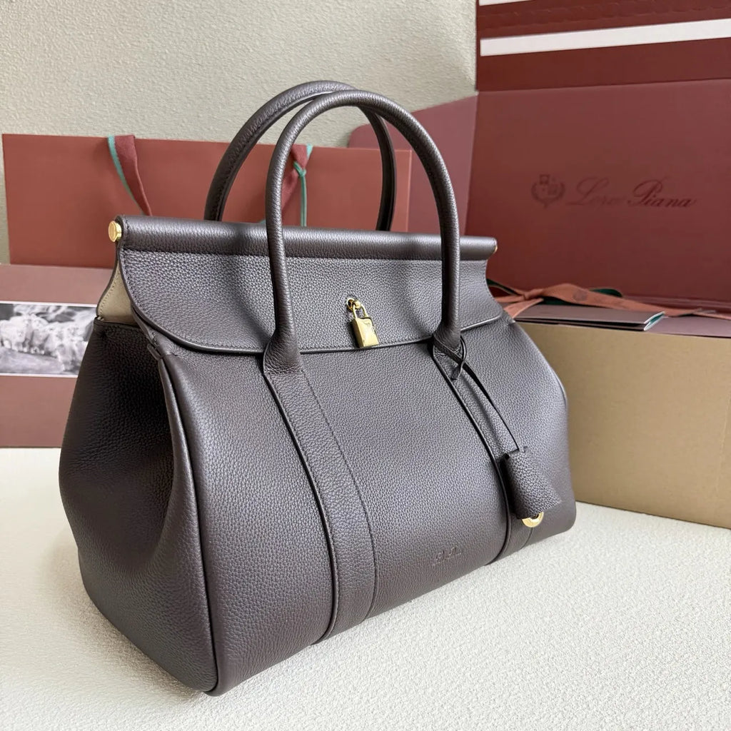 Loro Piana Brown Lock Bag - Hình 3