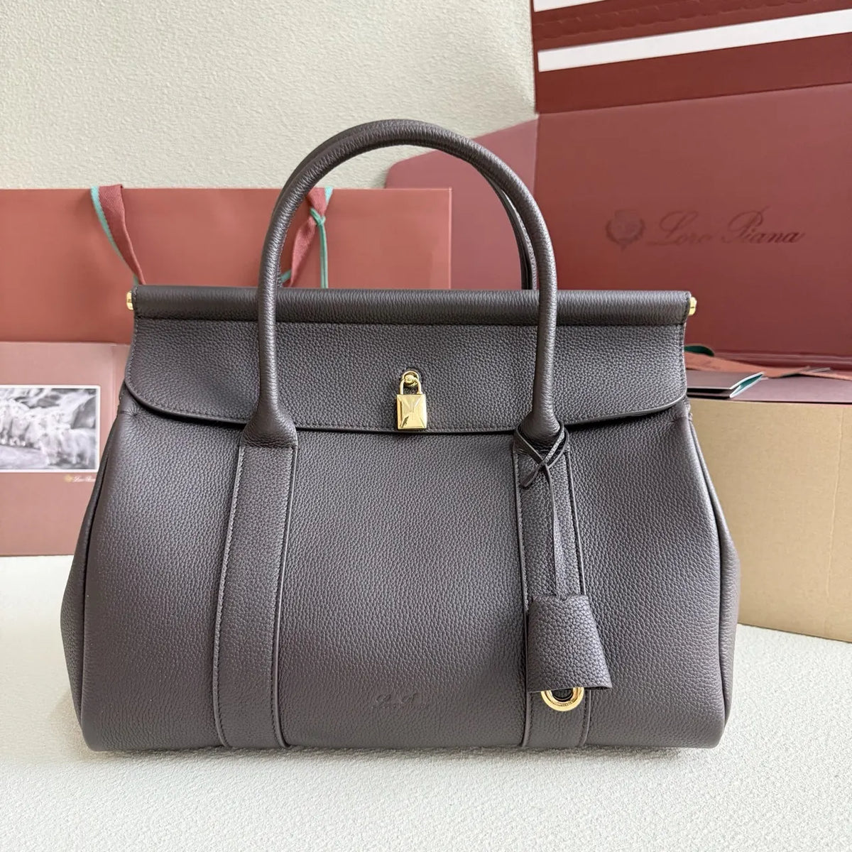 Loro Piana Brown Lock Bag