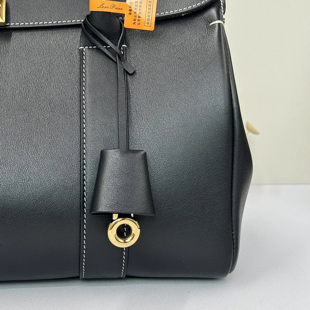 Loro Piana Black Leather Boston - Hình 5