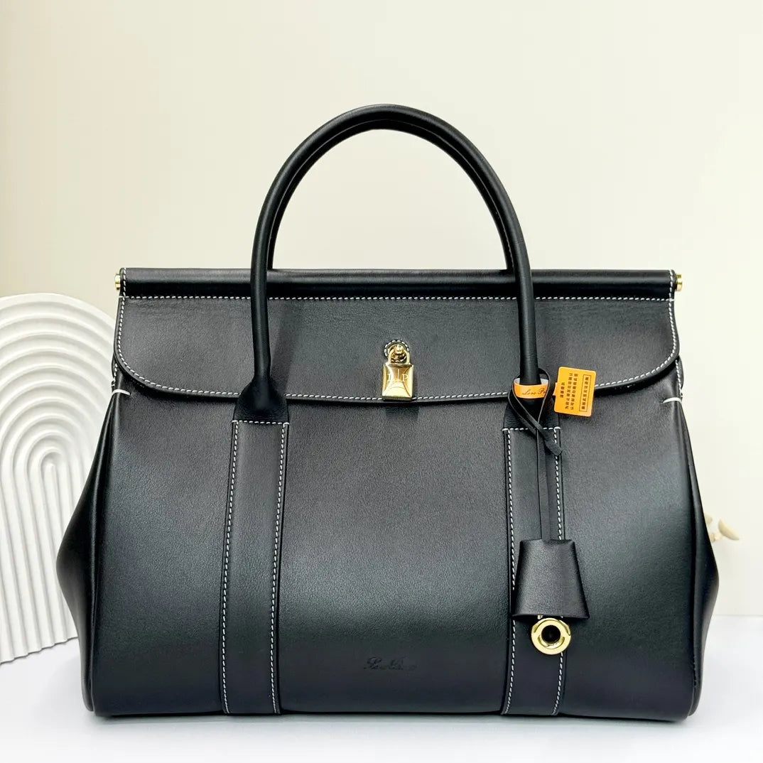 Loro Piana Black Leather Boston