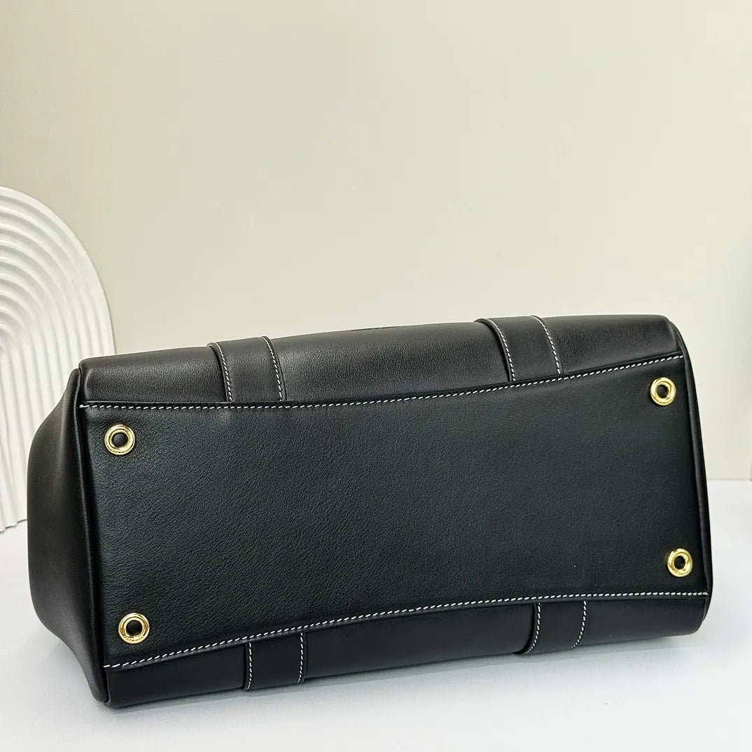 Loro Piana Black Leather Boston - Hình 3