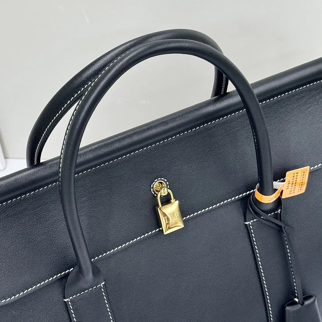 Loro Piana Black Leather Boston - Hình 6
